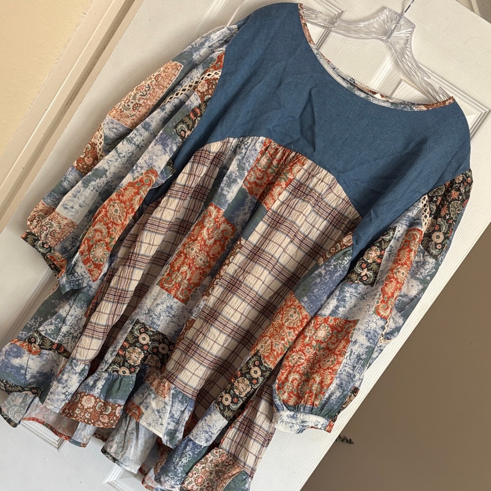 Patchwork Bohemian Blouse - Multicolor